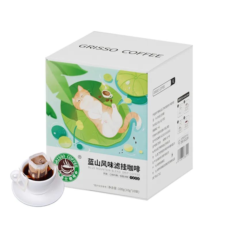 格莱仕挂耳咖啡猫咪系列蓝山手冲挂耳黑咖啡粉 10杯/盒